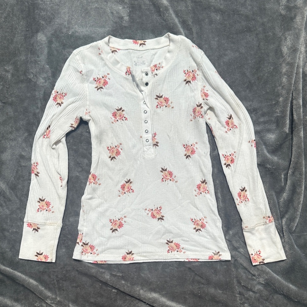 Aerie White Floral Long Sleeve Top